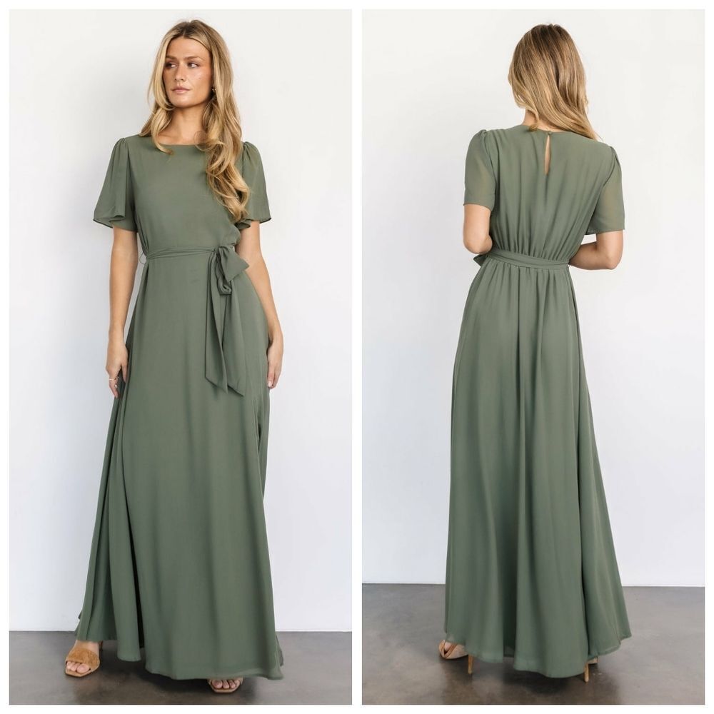 Baltic Born Naomi Dark Sage Short Sleeve Maxi Dress